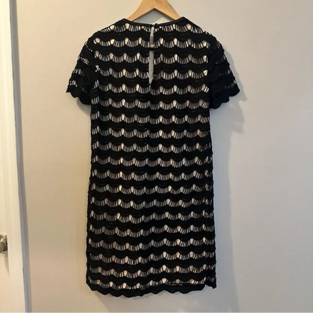 Kate Spade Women's 2 Dress Virginia Black Scalloped Lace Shift Short Sleeve